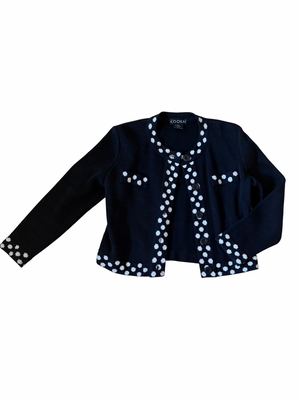 KOOKAI black Knit Cardigan with White Polka Trim